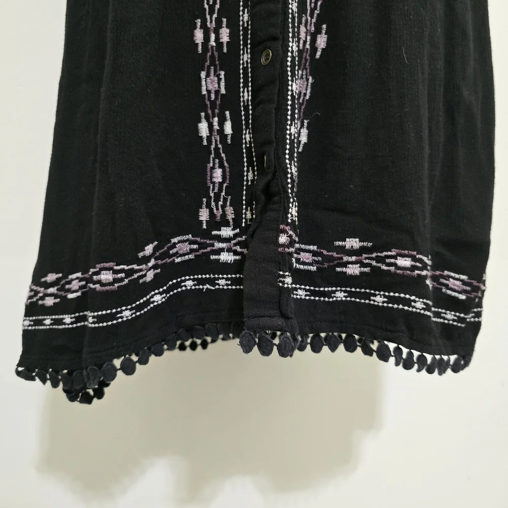 KNOX ROSE size Small Sleeveless Embroidered Tie Waist‎ Button Boho Dress Black